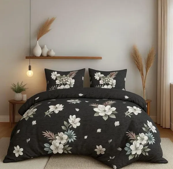 Black_And_White_Fitted_Flower_Bedsheet_For_Bedroom_100x90_Inches