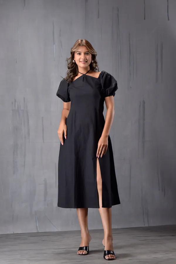 Neck_Tie_Up_Side_Slit_Dress