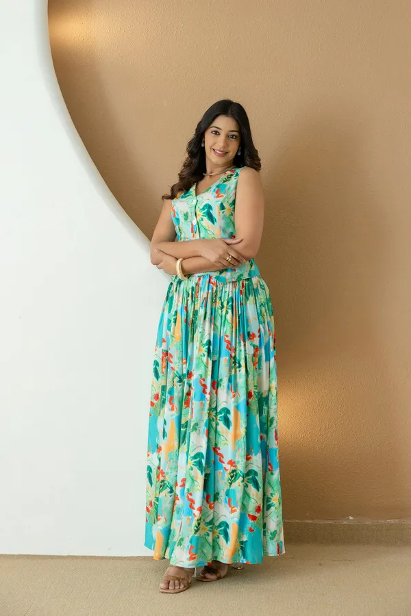 Simran_Green_Print_Skirt