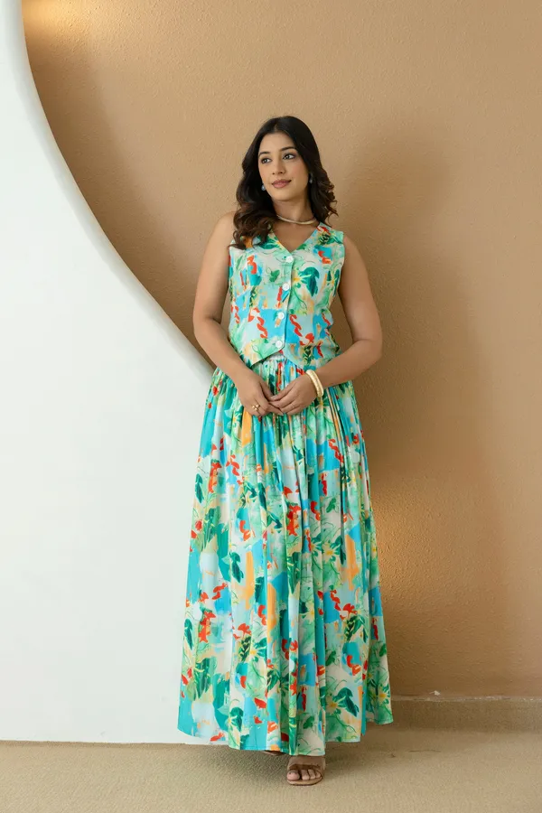 Simran_Green_Print_Skirt