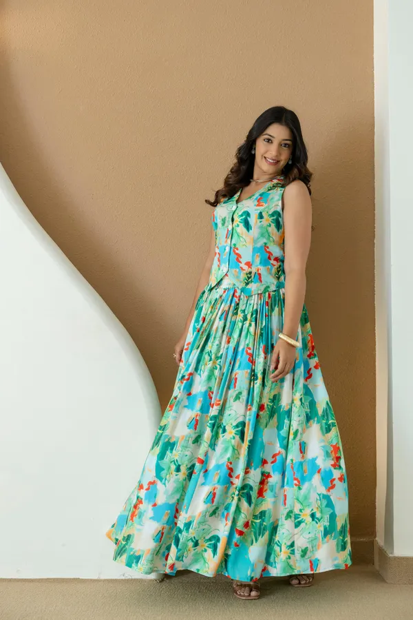 Simran_Green_Print_Skirt