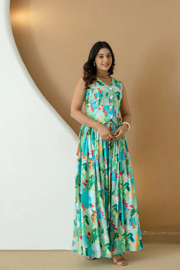 Simran_Green_Print_Skirt