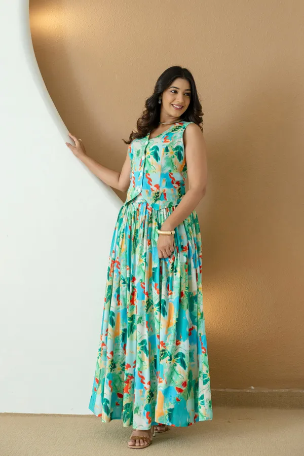 Simran_Green_Print_Skirt