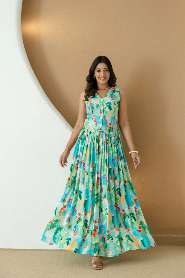 Simran_Green_Print_Skirt
