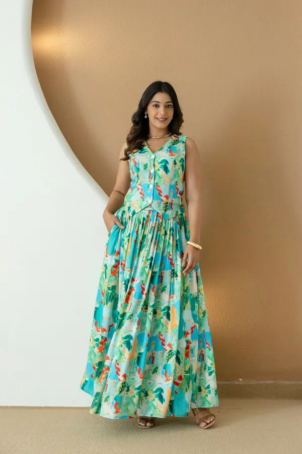 Simran_Green_Print_Skirt