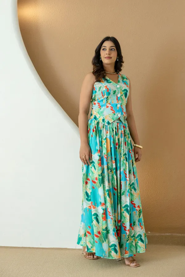 Simran_Green_Print_Skirt