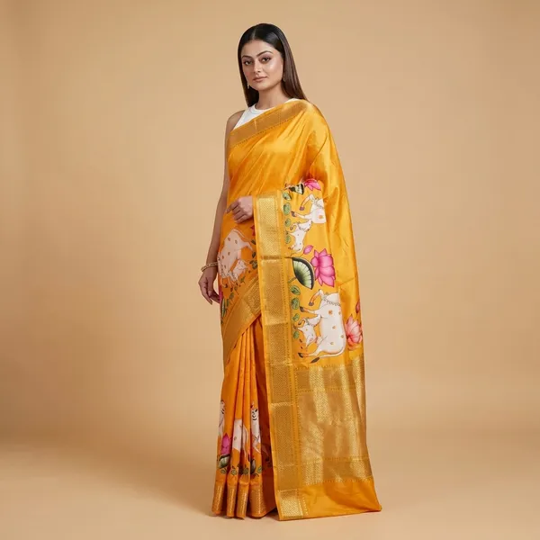 Orange_Semi_Crepe_Printed_Mysore_Silk_Aarshini_Saree_For_Women