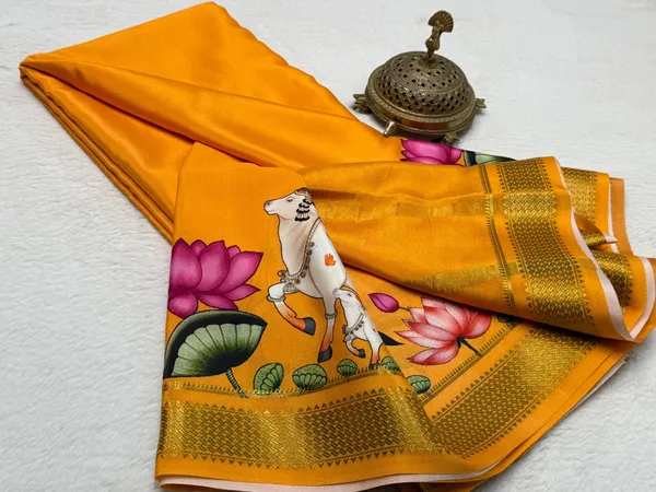 Orange_Semi_Crepe_Printed_Mysore_Silk_Aarshini_Saree_For_Women