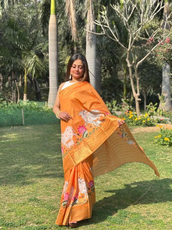 Orange_Semi_Crepe_Printed_Mysore_Silk_Aarshini_Saree_For_Women