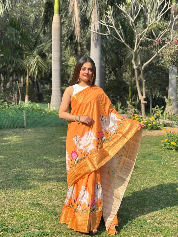 Orange_Semi_Crepe_Printed_Mysore_Silk_Aarshini_Saree_For_Women