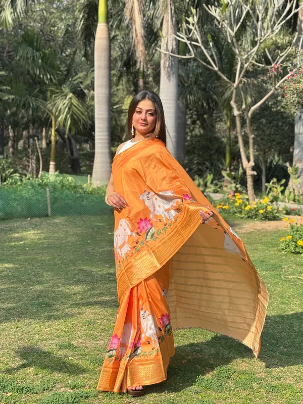 Orange_Semi_Crepe_Printed_Mysore_Silk_Aarshini_Saree_For_Women