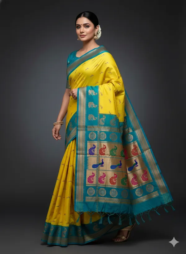 Yellow_Soft_Silk_Aryahi_Kadiyal_Paithani_Saree_For_Women