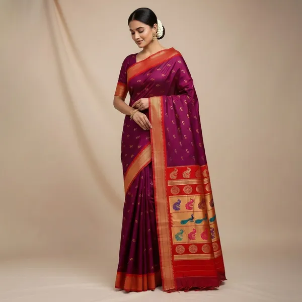 Royal_Plum_Soft_Silk_Aryahi_Kadiyal_Paithani_Saree_For_Women