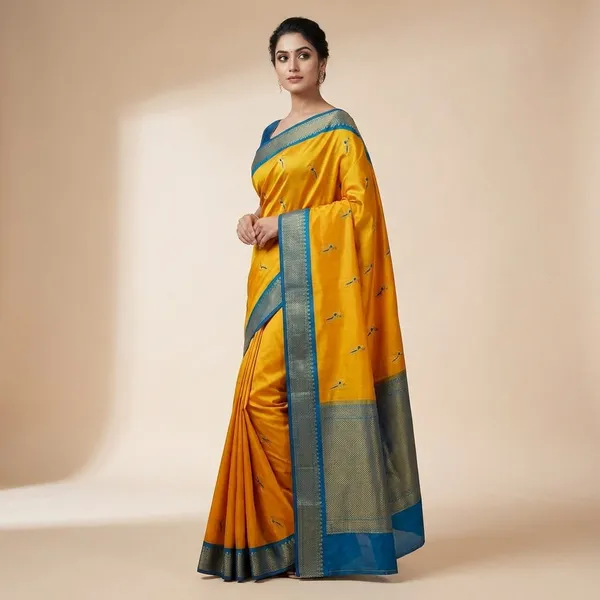 Mustard_Yellow_Soft_Silk_Aryahi_Kadiyal_Paithani_Saree_For_Women