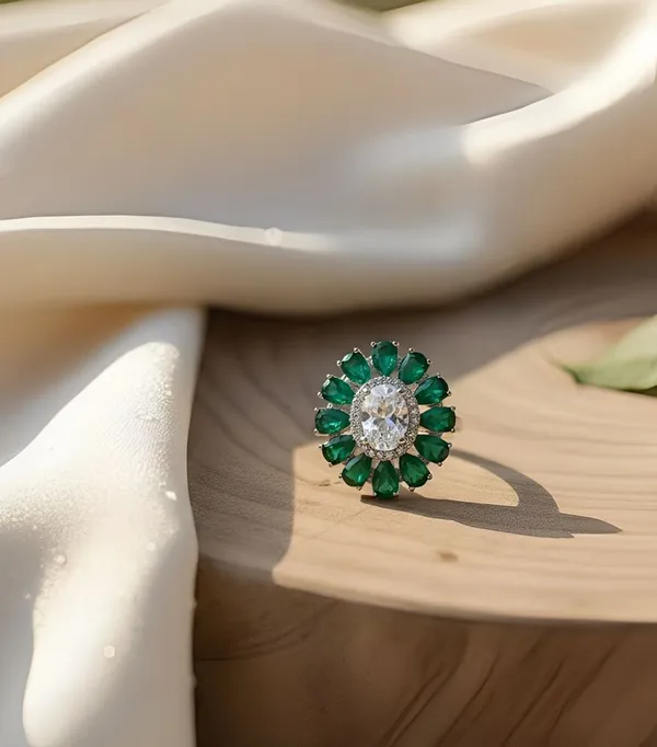 Emerald_And_Diamond_Floral_Halo_Cocktail_Ring