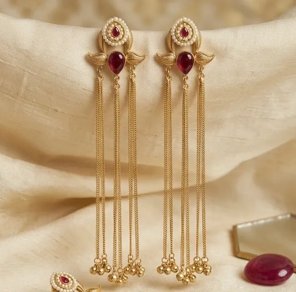 Elegant_Gold-Toned_Tassel_Earrings_With_Ruby_Red_Stones_And_Pearl_Accents