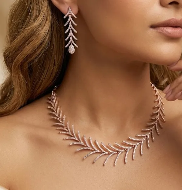 Rose_Gold_Leaf_Design_Necklace_And_Earrings_Jewelry_Set