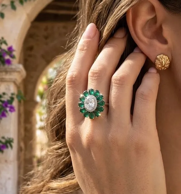 Emerald_And_Diamond_Floral_Halo_Cocktail_Ring