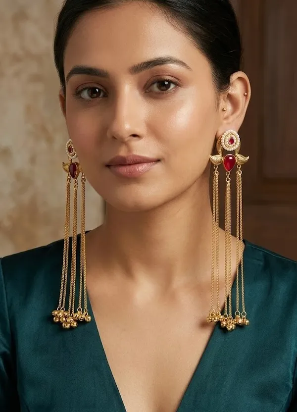 Elegant_Gold-Toned_Tassel_Earrings_With_Ruby_Red_Stones_And_Pearl_Accents
