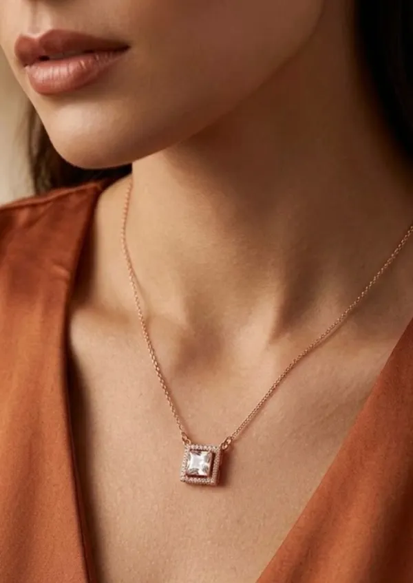 Rose_Gold_Princess_Cut_Crystal_Halo_Pendant_Necklace