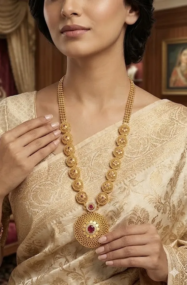 Traditional_Gold-Toned_Coin_Necklace_With_Ruby_Stone_Pendant