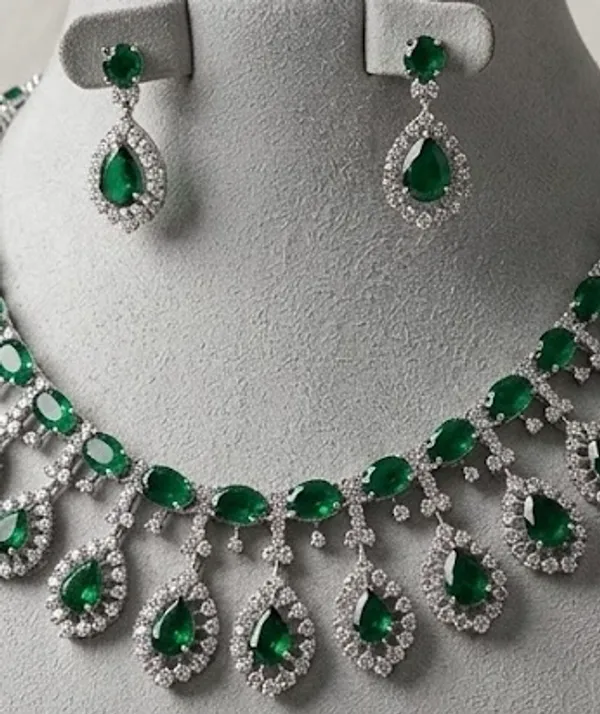 Emerald_Green_Teardrop_Necklace_And_Earring_Set_With_Crystal_Halo