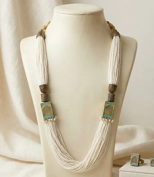 Green_Meenakari_Pearl_Tassel_Earrings_And_Necklace_Set