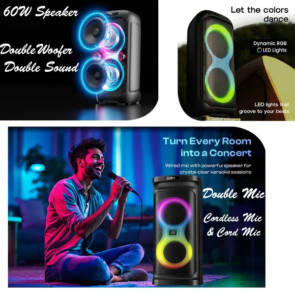 United_Party_Box_Pro_60W_Bluetooth_Party_Speaker_with_Dual_Woofers,_Dynamic_RGB_LED_Flame_Lights,_Up_to_6-Hour_Battery_Life,_Includes_Wireless_Karaoke_Mic_and_Remote_Control,_High_Bass_Sound_with_60W_Power