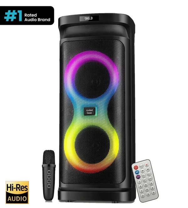 United_Party_Box__60W_Bluetooth_Party_Speaker_with_Dual_Woofers,_Dynamic_RGB_LED_Flame_Lights,_Up_to_4-Hour_Battery_Life,_Includes_Wireless_Karaoke_Mic_and_Remote_Control,_High_Bass_Sound_with_60W_Power