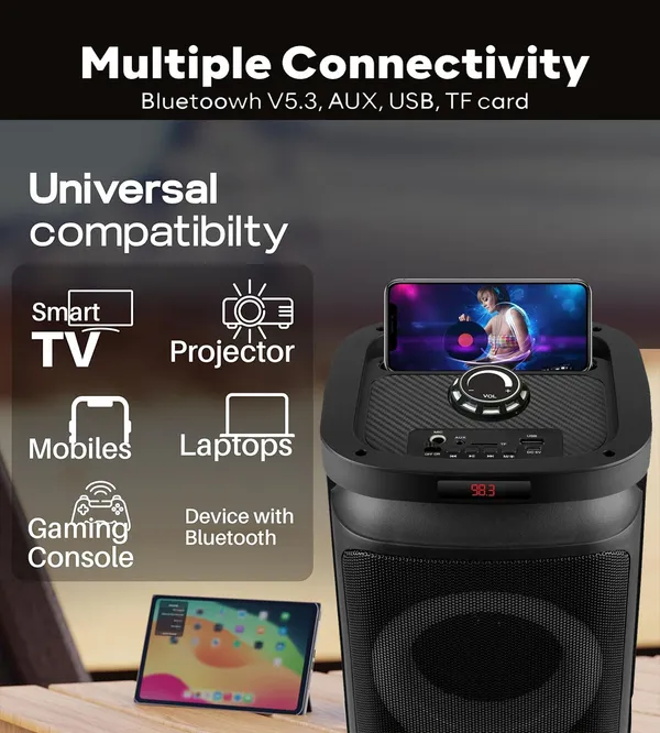 United_Party_Box__60W_Bluetooth_Party_Speaker_with_Dual_Woofers,_Dynamic_RGB_LED_Flame_Lights,_Up_to_4-Hour_Battery_Life,_Includes_Wireless_Karaoke_Mic_and_Remote_Control,_High_Bass_Sound_with_60W_Power