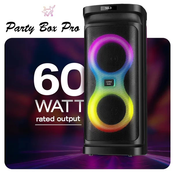 United_Party_Box_Pro_60W_Bluetooth_Party_Speaker_with_Dual_Woofers,_Dynamic_RGB_LED_Flame_Lights,_Up_to_6-Hour_Battery_Life,_Includes_Wireless_Karaoke_Mic_and_Remote_Control,_High_Bass_Sound_with_60W_Power