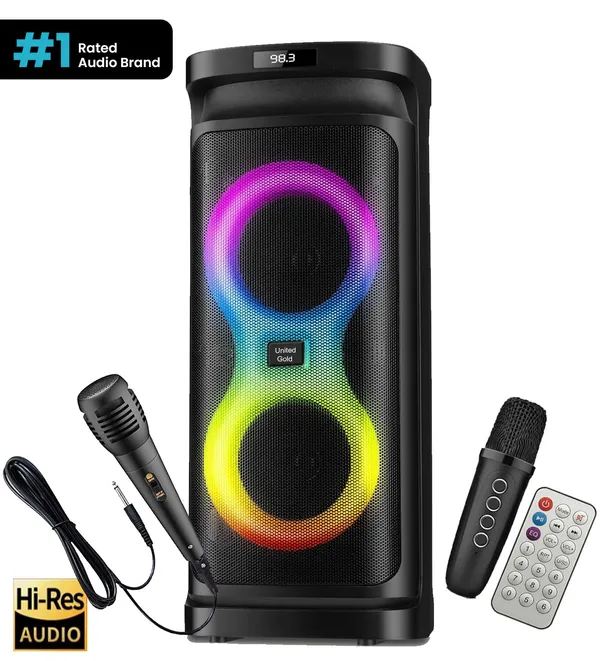 United_Party_Box_Pro_60W_Bluetooth_Party_Speaker_with_Dual_Woofers,_Dynamic_RGB_LED_Flame_Lights,_Up_to_6-Hour_Battery_Life,_Includes_Wireless_Karaoke_Mic_and_Remote_Control,_High_Bass_Sound_with_60W_Power
