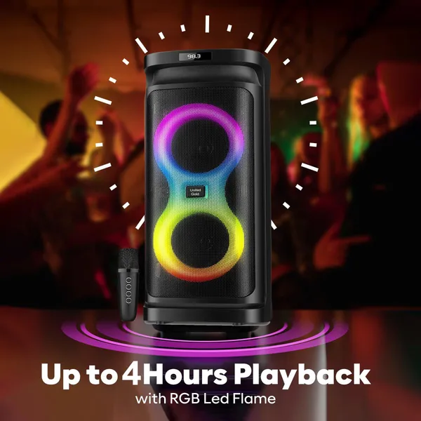 United_Party_Box__60W_Bluetooth_Party_Speaker_with_Dual_Woofers,_Dynamic_RGB_LED_Flame_Lights,_Up_to_4-Hour_Battery_Life,_Includes_Wireless_Karaoke_Mic_and_Remote_Control,_High_Bass_Sound_with_60W_Power