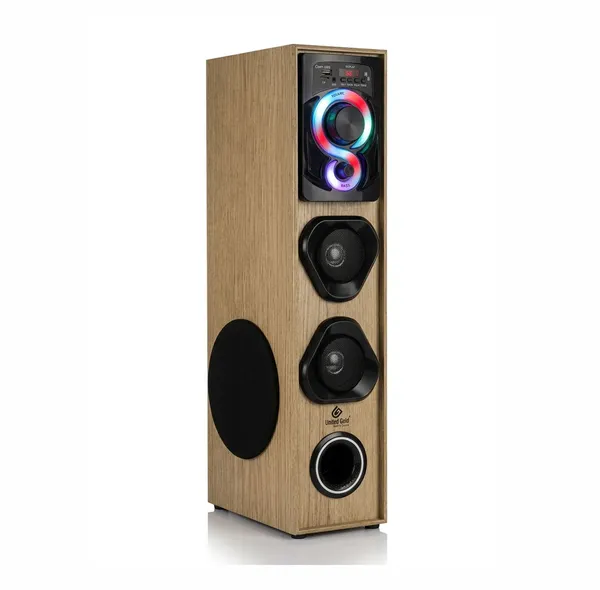 United_Gold_50W_Wireless_Tower_Speaker_–_Premium_Wood_Finish_Multimedia_Floor_Standing_Home_Theater_System_with_5.25"_Woofer_&_Dynamic_RGB_Lighting_Effects