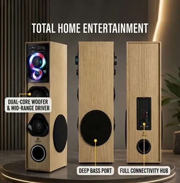 United_Gold_50W_Wireless_Tower_Speaker_–_Premium_Wood_Finish_Multimedia_Floor_Standing_Home_Theater_System_with_5.25"_Woofer_&_Dynamic_RGB_Lighting_Effects
