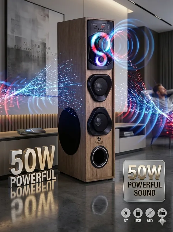 United_Gold_50W_Wireless_Tower_Speaker_–_Premium_Wood_Finish_Multimedia_Floor_Standing_Home_Theater_System_with_5.25"_Woofer_&_Dynamic_RGB_Lighting_Effects