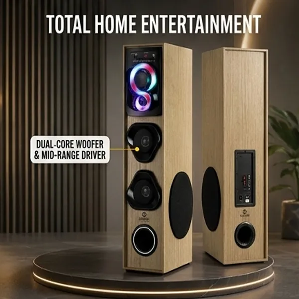 United_Gold_50W_Wireless_Tower_Speaker_–_Premium_Wood_Finish_Multimedia_Floor_Standing_Home_Theater_System_with_5.25"_Woofer_&_Dynamic_RGB_Lighting_Effects
