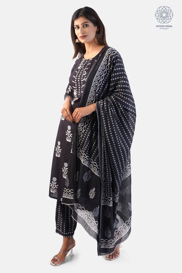 Black_Cotton_Printed_Salwar_Suit_With_Mulmul_Dupatta_Ethnic_Classic_For_Women