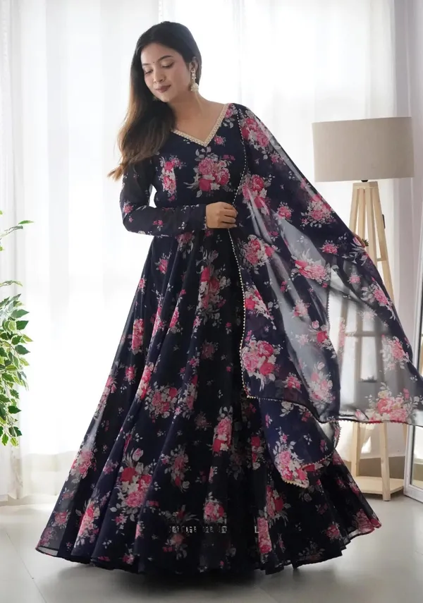 Blue_Elegant_Organza_Anarkali_Gown_Kurti_With_Pant_Dupatta_Ethnic_Set_For_Women