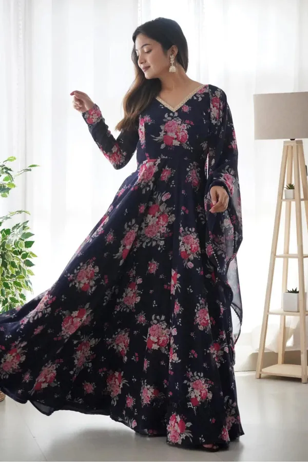 Blue_Elegant_Organza_Anarkali_Gown_Kurti_With_Pant_Dupatta_Ethnic_Set_For_Women