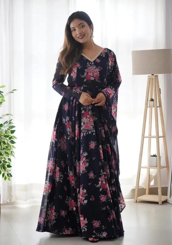 Blue_Elegant_Organza_Anarkali_Gown_Kurti_With_Pant_Dupatta_Ethnic_Set_For_Women
