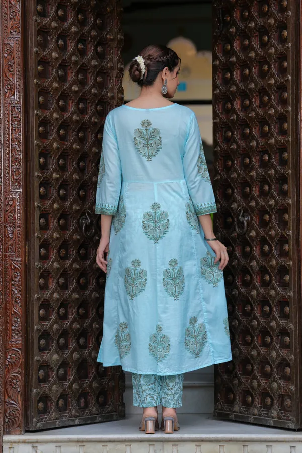 Blue_Cotton_Block_Printed_Straight_Suit_With_Embroidered_Neck_Detailing_For_Women_For_Women