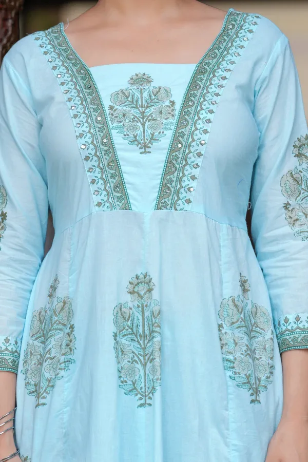 Blue_Cotton_Block_Printed_Straight_Suit_With_Embroidered_Neck_Detailing_For_Women_For_Women