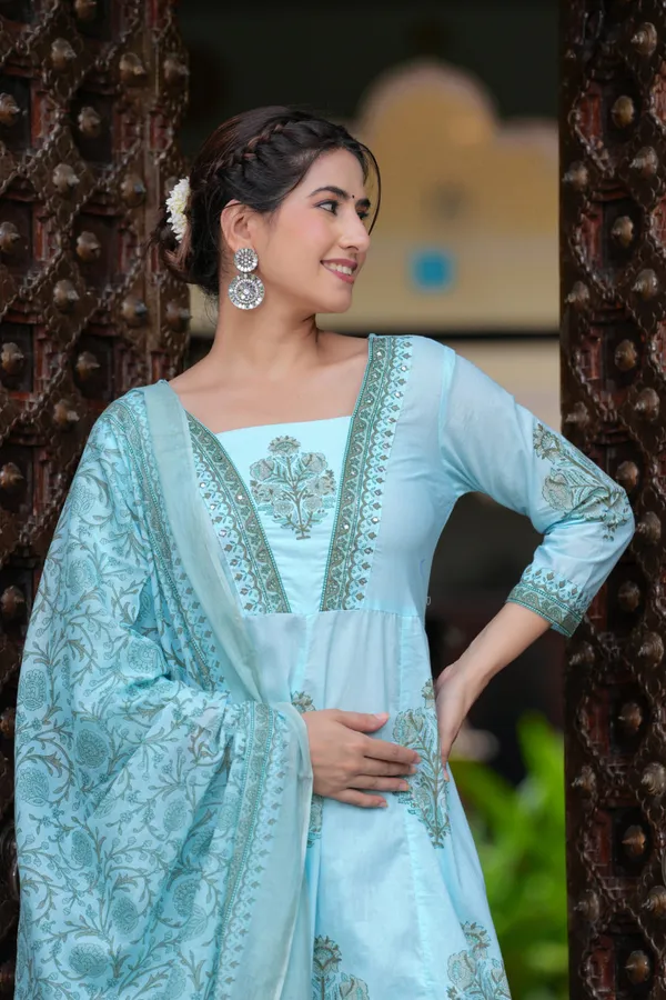 Blue_Cotton_Block_Printed_Straight_Suit_With_Embroidered_Neck_Detailing_For_Women_For_Women
