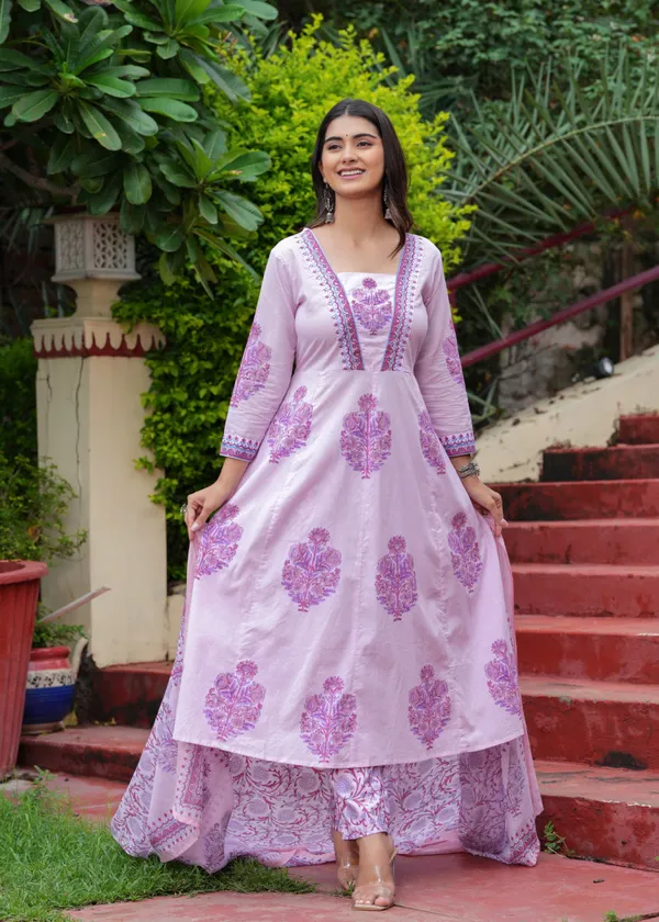 Purple_Cotton_Block_Printed_Straight_Suit_With_Embroidered_Neck_Detailing_For_Women