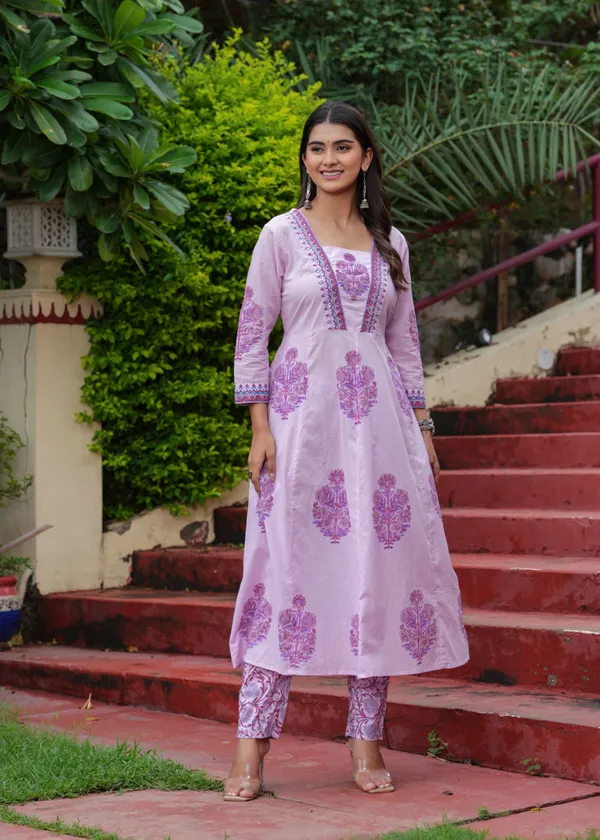 Purple_Cotton_Block_Printed_Straight_Suit_With_Embroidered_Neck_Detailing_For_Women