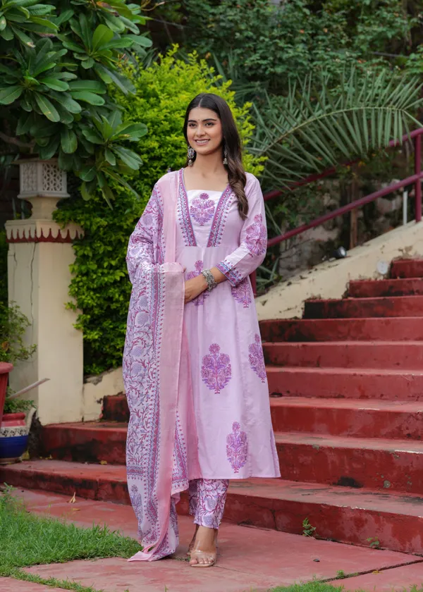 Purple_Cotton_Block_Printed_Straight_Suit_With_Embroidered_Neck_Detailing_For_Women