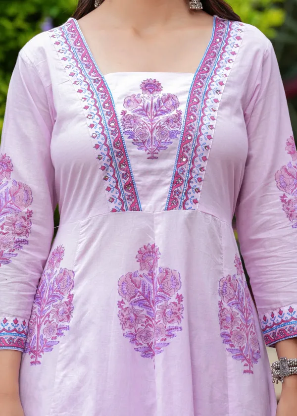 Purple_Cotton_Block_Printed_Straight_Suit_With_Embroidered_Neck_Detailing_For_Women