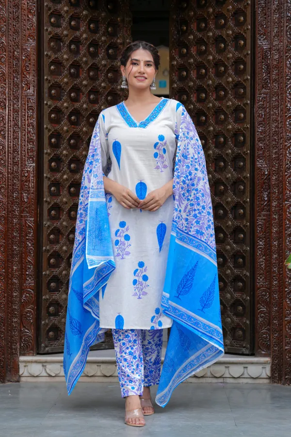 Blue_Cotton_Floral_Boota_Printed_Kurta_Set_With_Mulmul_Dupatta_For_Women