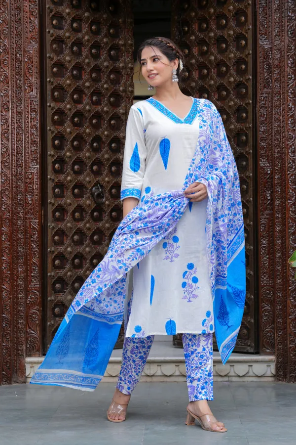 Blue_Cotton_Floral_Boota_Printed_Kurta_Set_With_Mulmul_Dupatta_For_Women